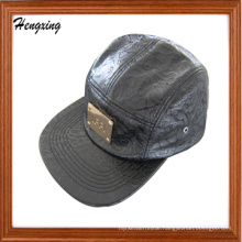 Fashion Leather 5 Panel Hat with Metal Label